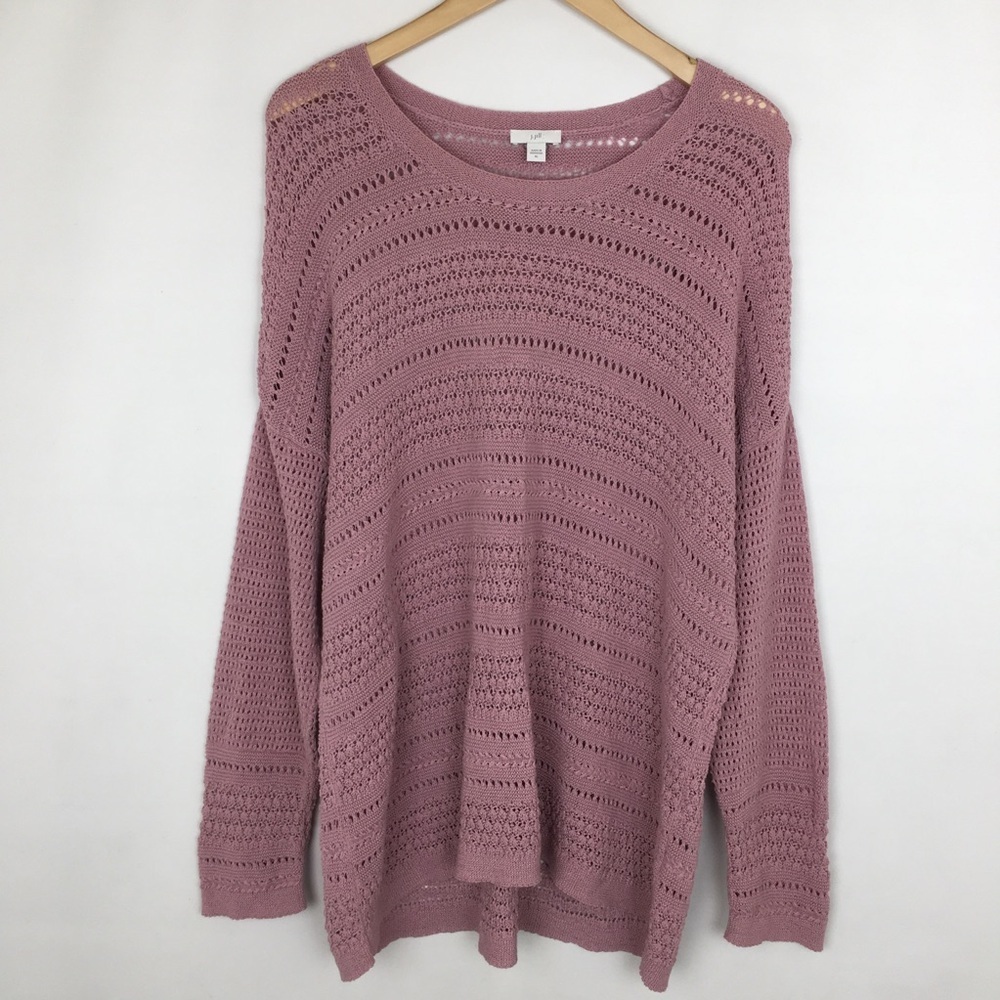 J.JILL Tunic Sweater Pink Open Knit Women's Size XL